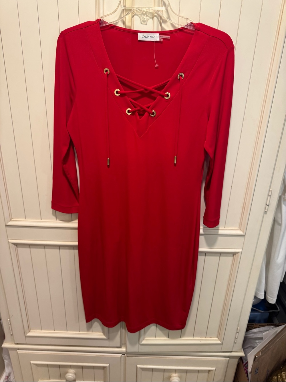 Calvin Klein Red Lace-Up V-Neck Women’s Dress Size 6